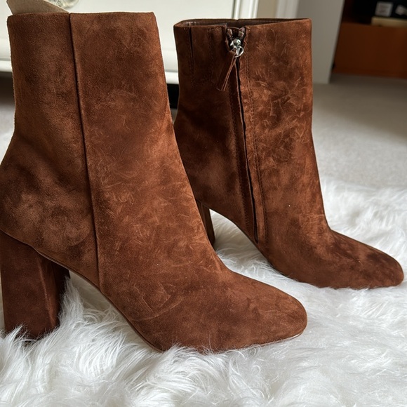Steve Madden Embry Chestnut Suede Block Heel Square Toe Ankle Boots Brazil 8.5 - Picture 4 of 12